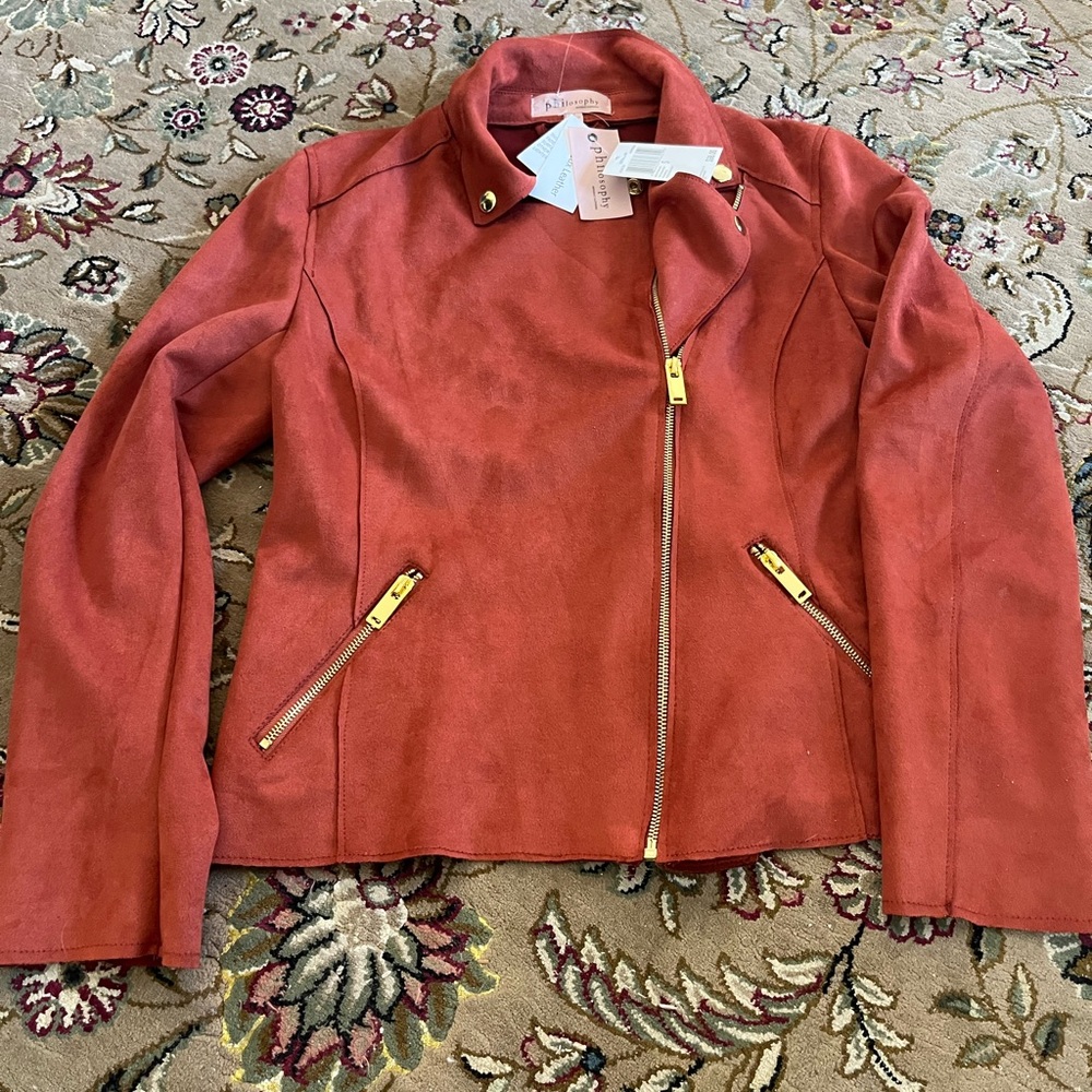NWT Philosophy rust colored faux leather jacket